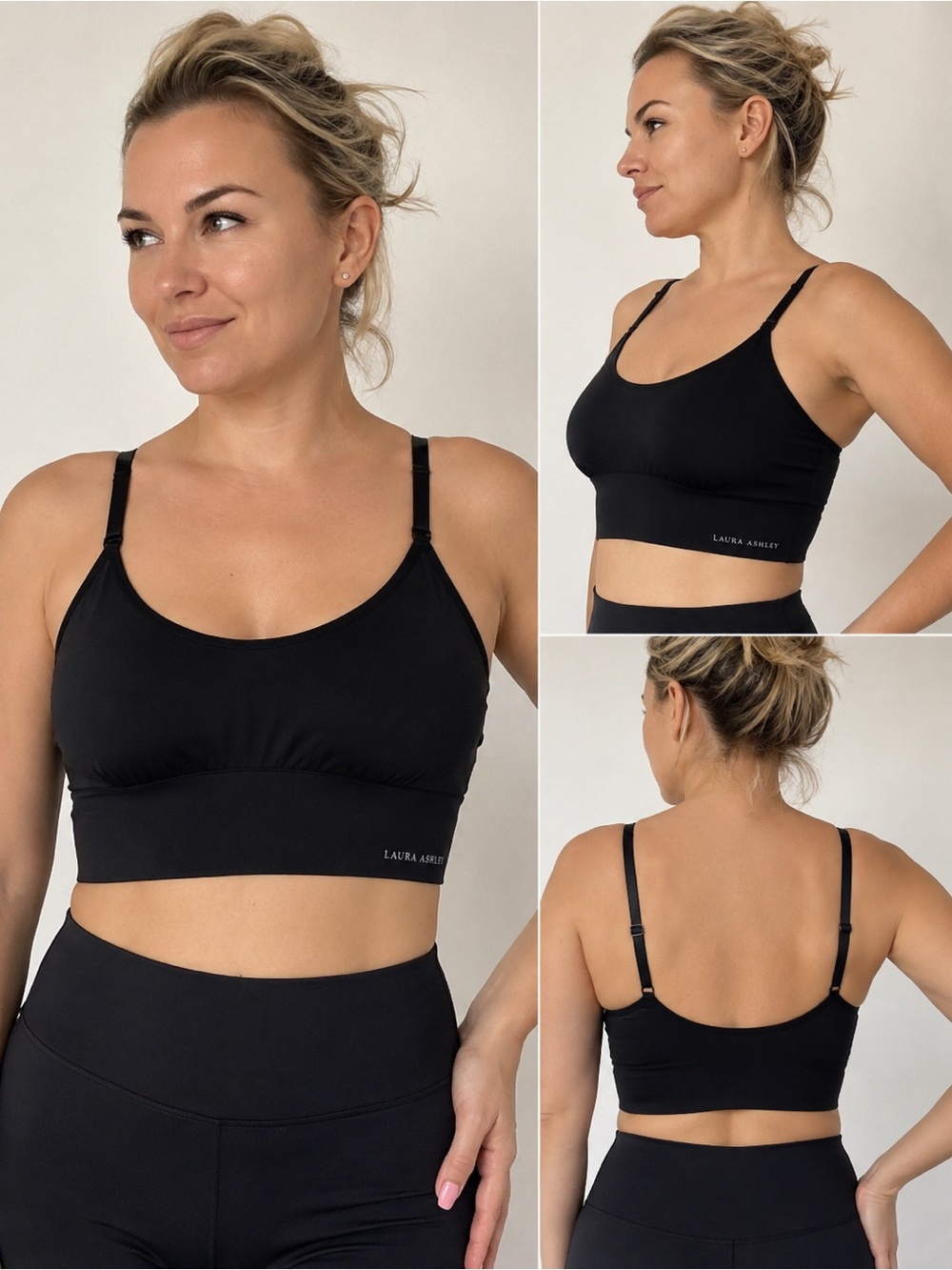 Laura Ashley Black Seamless Padded Longline Sports Bra 2XL NWOT